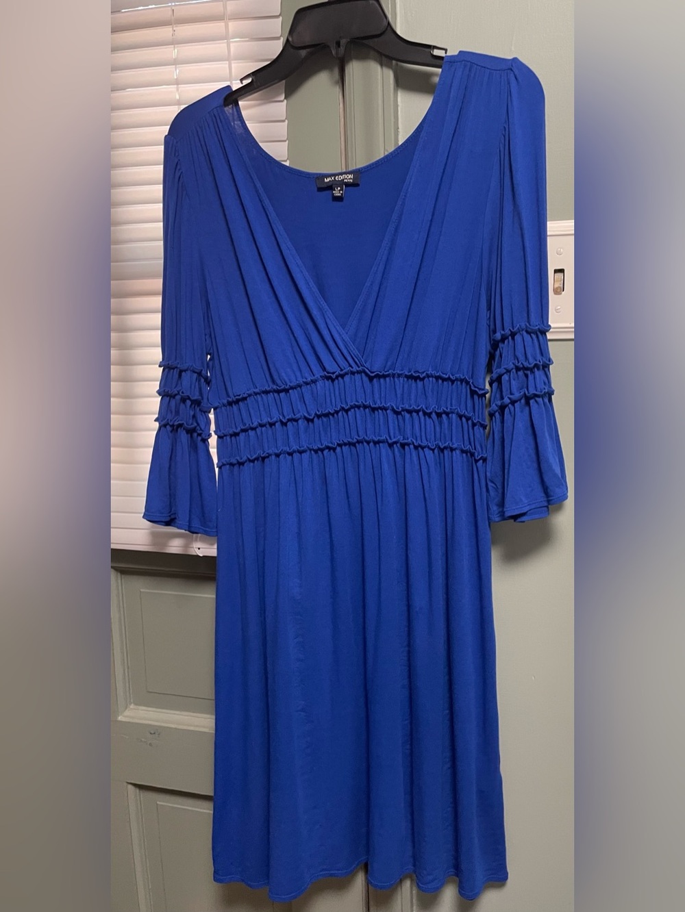 Max Edition Cobalt Blue Surplice Ruffle Waist Dress